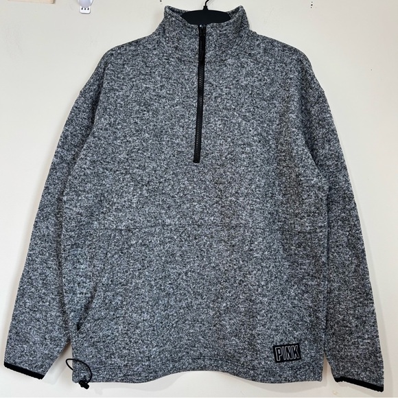 PINK Victoria's Secret Tops - PINK Victoria's Secret oversize gray 1/3 Zip mock Neck slouchy knit sweatshirt S